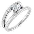 14K Gold Oval Natural White Sapphire & Natural Diamond Accented Bypass Ring - White Gold