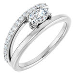 Platinum Oval Natural White Sapphire & Natural Diamond Accented Bypass Ring