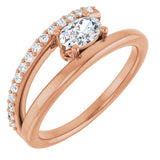 14K Gold Oval Natural White Sapphire & Natural Diamond Accented Bypass Ring - Rose Gold