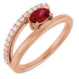 14K Gold Oval Natural Ruby & Natural Diamond Accented Bypass Ring - Rose Gold