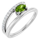 14K Gold Oval Natural Peridot & Natural Diamond Accented Bypass Ring - White Gold
