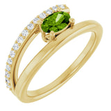 14K Gold Oval Natural Peridot & Natural Diamond Accented Bypass Ring - Yellow Gold