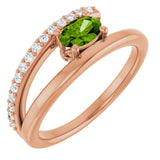 14K Gold Oval Natural Peridot & Natural Diamond Accented Bypass Ring - Rose Gold
