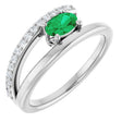 14K Gold Oval Lab-Grown Emerald & Natural Diamond Accented Bypass Ring - White Gold