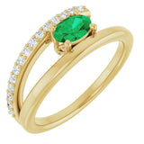 14K Gold Oval Lab-Grown Emerald & Natural Diamond Accented Bypass Ring - Yellow Gold