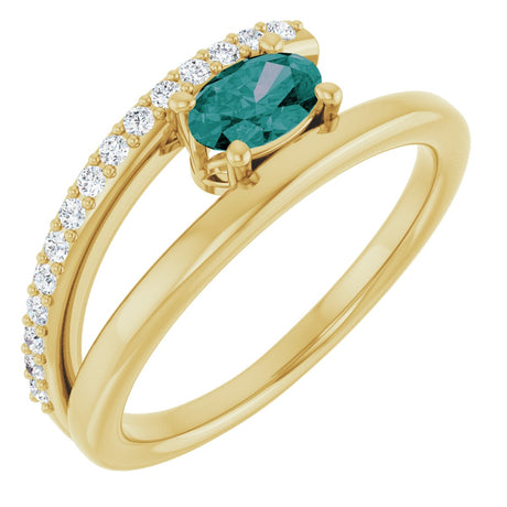 14K Gold Oval Lab-Grown Alexandrite & Natural Diamond Accented Bypass Ring - Yellow Gold