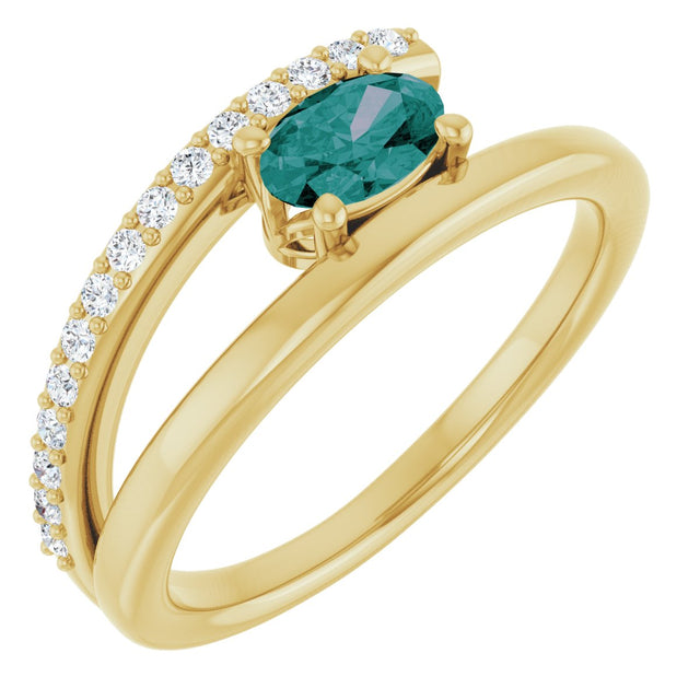 14K Gold Oval Lab-Grown Alexandrite & Natural Diamond Accented Bypass Ring - Yellow Gold