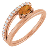 14K Gold Oval Natural Citrine & Natural Diamond Accented Bypass Ring - Rose Gold