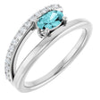 Platinum Oval Natural Blue Zircon & Natural Diamond Accented Bypass Ring