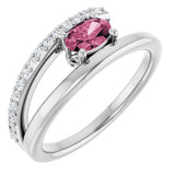 Platinum Oval Natural Pink Tourmaline & Natural Diamond Accented Bypass Ring