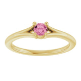 14K Gold Round Natural Pink Tourmaline Youth Solitaire Ring - Yellow Gold - view 8