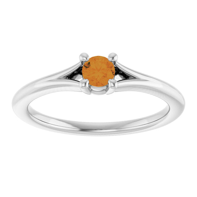 14K Gold Round Natural Citrine Youth Solitaire Ring - White Gold - view 8