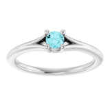 Platinum Round Natural Blue Zircon Youth Solitaire Ring - view 8