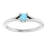 Platinum Round Natural Aquamarine Youth Solitaire Ring - view 8