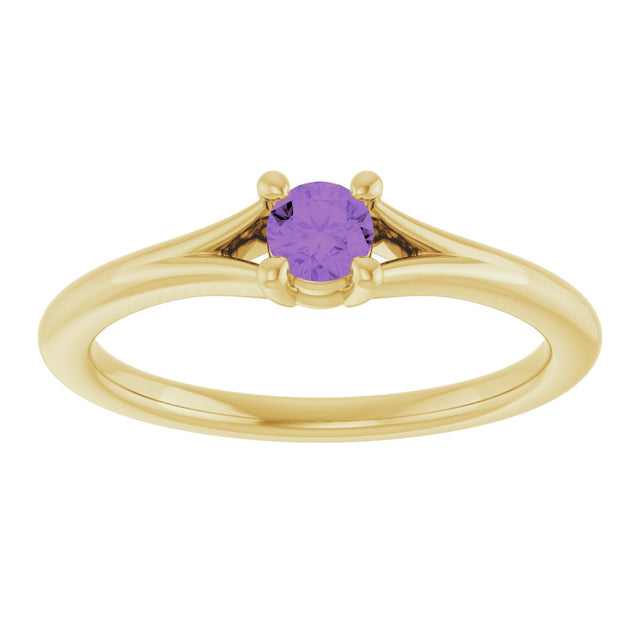 14K Gold Round Natural Amethyst Youth Solitaire Ring - Yellow Gold - view 8