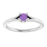 14K Gold Round Natural Amethyst Youth Solitaire Ring - White Gold - view 8