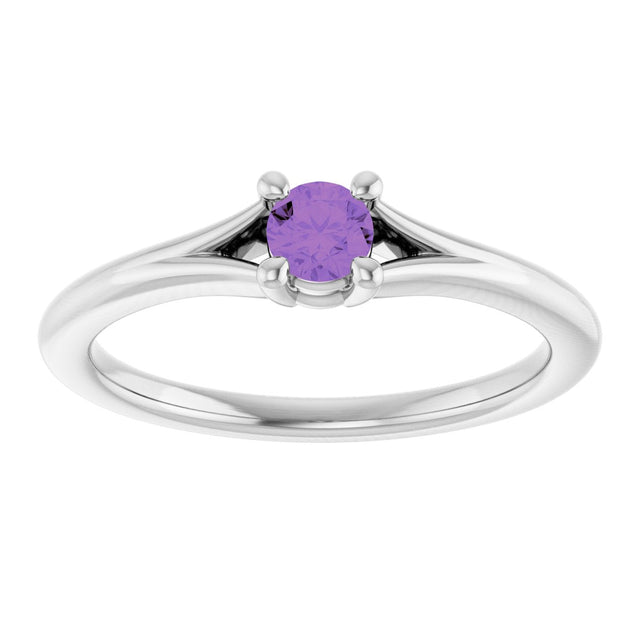Platinum Round Natural Amethyst Youth Solitaire Ring - view 8