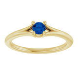 14K Gold Round Natural Blue Sapphire Youth Solitaire Ring - Yellow Gold - view 8