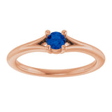 14K Gold Round Natural Blue Sapphire Youth Solitaire Ring - Rose Gold - view 8