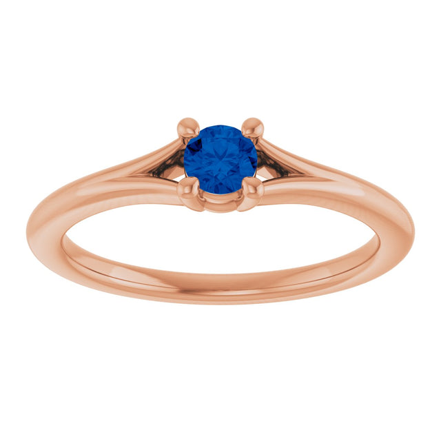 14K Gold Round Natural Blue Sapphire Youth Solitaire Ring - Rose Gold - view 8