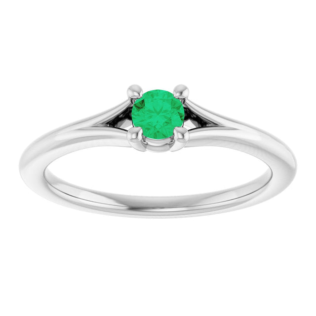 14K Gold Round Lab-Grown Emerald Youth Solitaire Ring - White Gold - view 8
