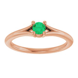 14K Gold Round Natural Emerald Youth Solitaire Ring - Rose Gold - view 8