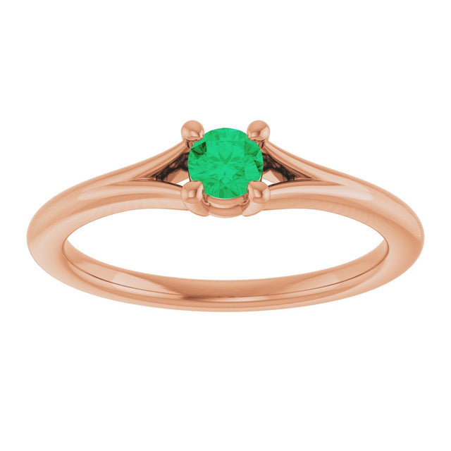 14K Gold Round Natural Emerald Youth Solitaire Ring - Rose Gold - view 8