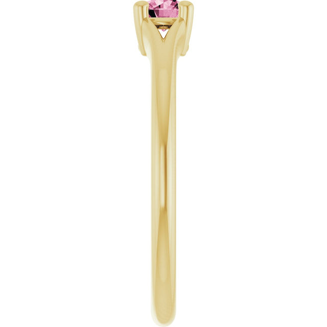 14K Gold Round Natural Pink Tourmaline Youth Solitaire Ring - Yellow Gold - view 9