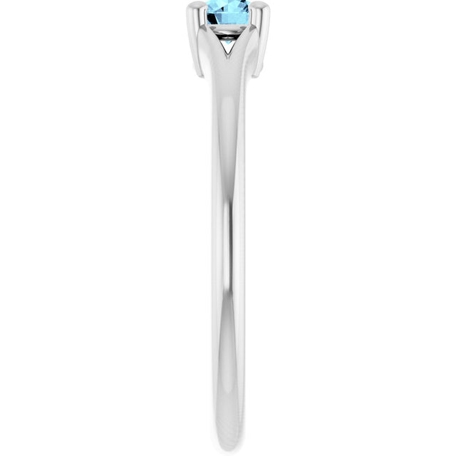 Platinum Round Natural Aquamarine Youth Solitaire Ring - view 9