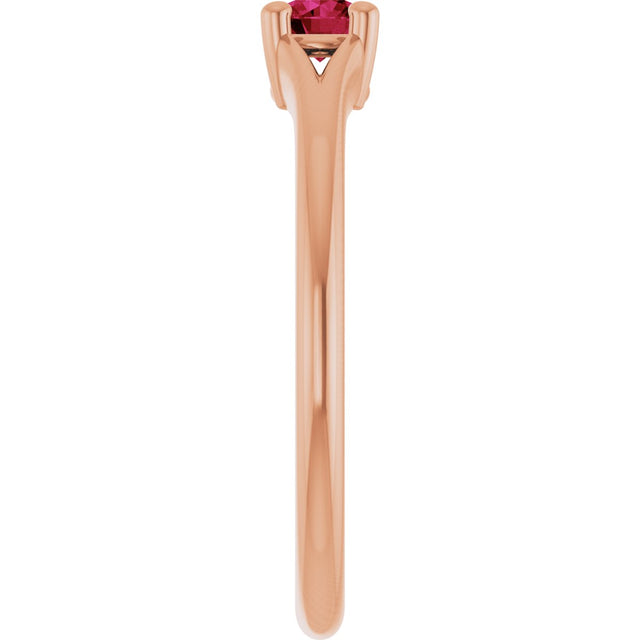 14K Gold Round Natural Ruby Youth Solitaire Ring - Rose Gold - view 9