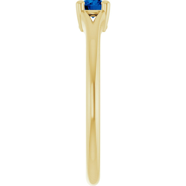 14K Gold Round Natural Blue Sapphire Youth Solitaire Ring - Yellow Gold - view 9