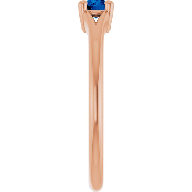 14K Gold Round Lab-Grown Blue Sapphire Youth Solitaire Ring - Rose Gold - view 9