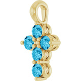 14K Gold Round Natural Aquamarine Accented Cross Necklace or Pendant - Yellow Gold - view 6