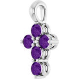 Platinum Round Natural Amethyst Accented Cross Necklace or Pendant - view 5