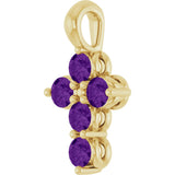 14K Gold Round Natural Amethyst Accented Cross Necklace or Pendant - Yellow Gold - view 5