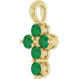 14K Gold Round Natural Emerald Accented Cross Necklace or Pendant - Yellow Gold - view 6