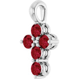 Platinum Round Natural Ruby Accented Cross Necklace or Pendant - view 6