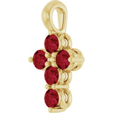 14K Gold Round Natural Ruby Accented Cross Necklace or Pendant - Yellow Gold - view 6