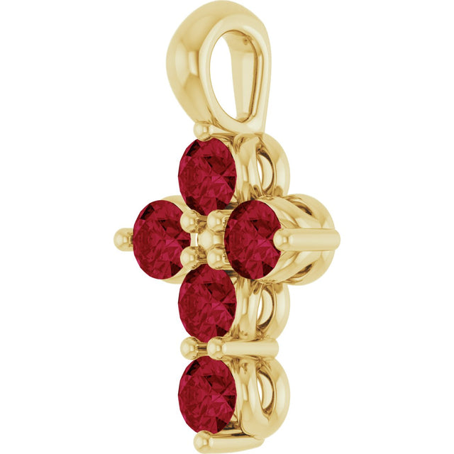 14K Gold Round Natural Ruby Accented Cross Necklace or Pendant - Yellow Gold - view 6