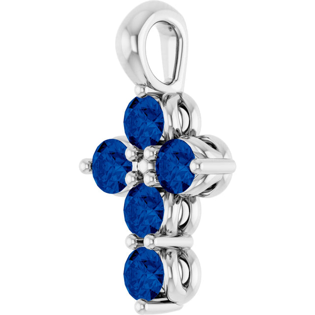 Platinum Round Lab-Grown Blue Sapphire Accented Cross Necklace or Pendant - view 6