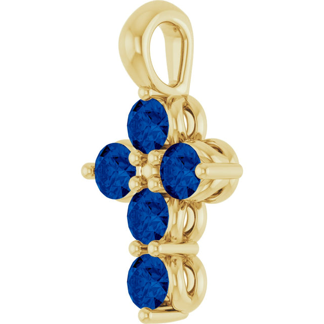 14K Gold Round Natural Blue Sapphire Accented Cross Necklace or Pendant - Yellow Gold - view 6