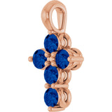 14K Gold Round Lab-Grown Blue Sapphire Accented Cross Necklace or Pendant - Rose Gold - view 6