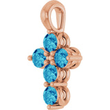 14K Gold Round Natural Blue Zircon Accented Cross Necklace or Pendant - Rose Gold - view 5