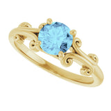 14K Gold Round Natural Aquamarine Sculptural Solitaire Ring - Yellow Gold - view 5