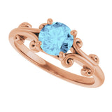 14K Gold Round Natural Aquamarine Sculptural Solitaire Ring - Rose Gold - view 5