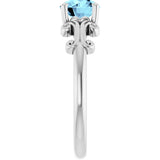 14K Gold Round Natural Aquamarine Sculptural Solitaire Ring - White Gold - view 4
