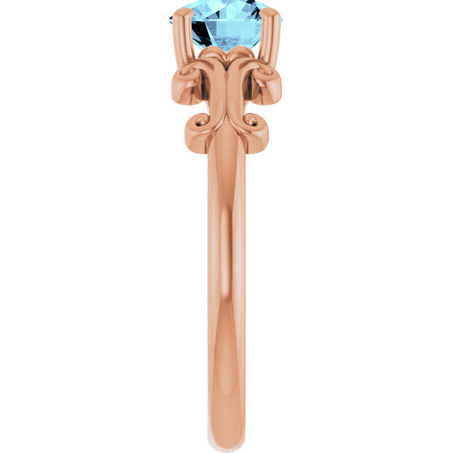 14K Gold Round Natural Aquamarine Sculptural Solitaire Ring - Rose Gold - view 4