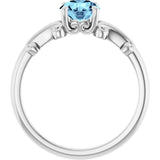 Platinum Round Natural Aquamarine Sculptural Solitaire Ring - view 2