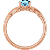 14K Gold Round Natural Aquamarine Sculptural Solitaire Ring - Rose Gold - view 2