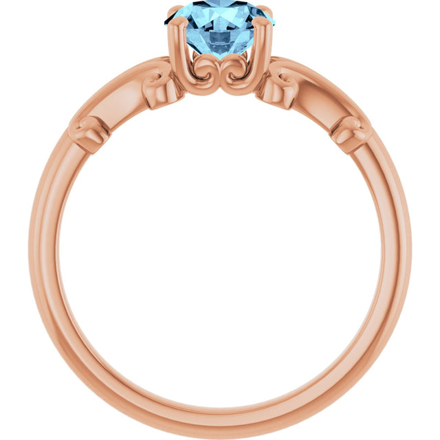 14K Gold Round Natural Aquamarine Sculptural Solitaire Ring - Rose Gold - view 2